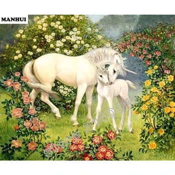 

Diy 5D Resin Diamond Painting Cross Stitch Full Diamond Embroidery White horse Pattern Rhinestone Pasted Paintings BFC020