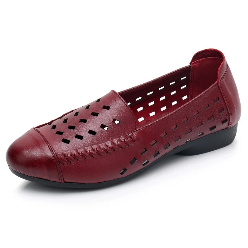ZZPOHE/Летняя женская обувь из натуральной кожи размера плюс; женская повседневная обувь на плоской подошве; Женская Удобная обувь без застежки; - Цвет: red