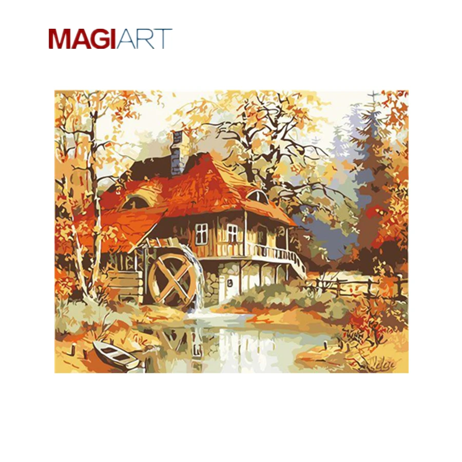 Painting by numbers on canvas,Landscape Autumn Furuya DML019,DIY paint ...