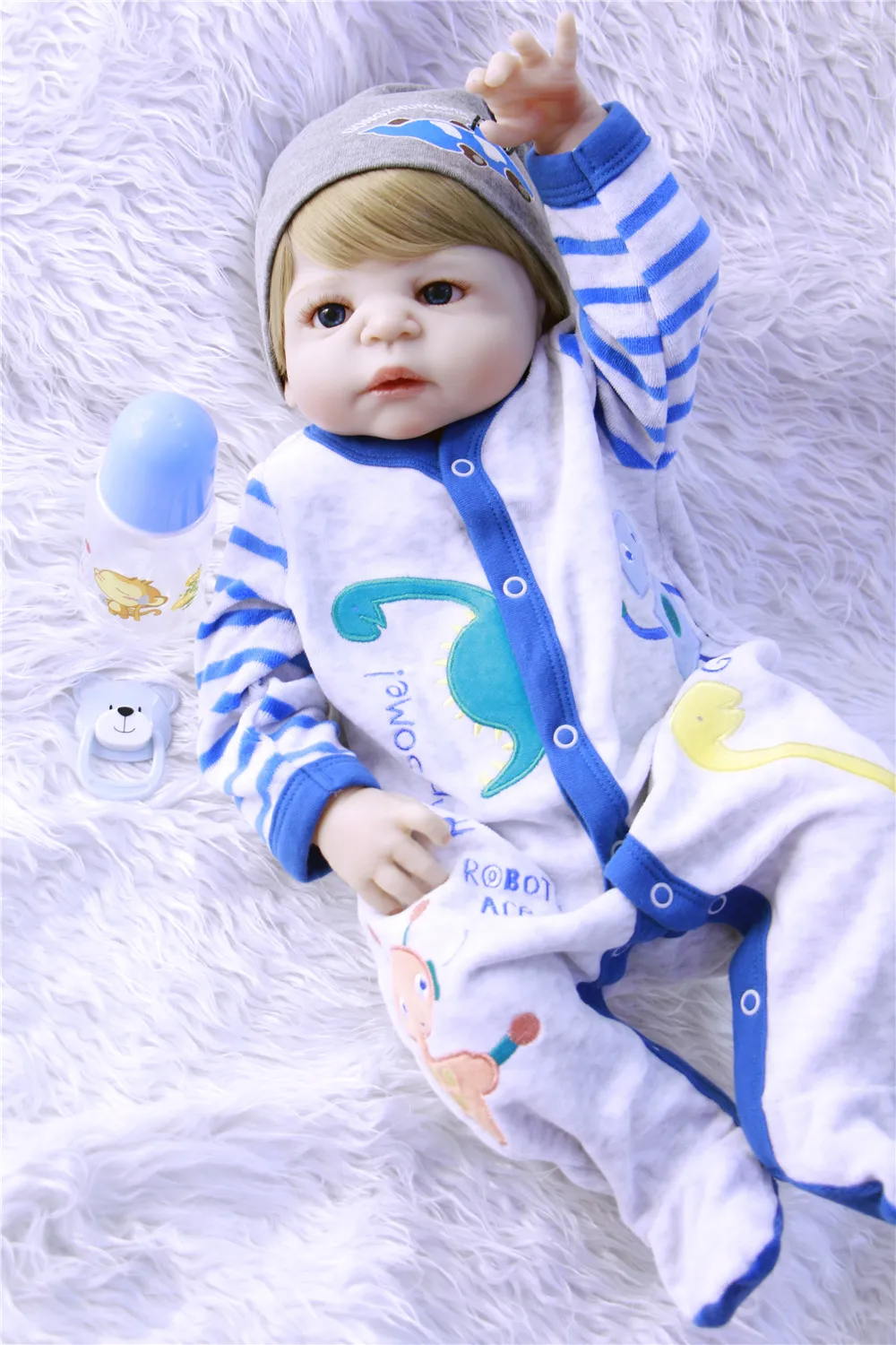 57 см голубые глаза Boneca Bebe Reborn мальчик куклы Блонд Волосы силиконовые Baby кукла в