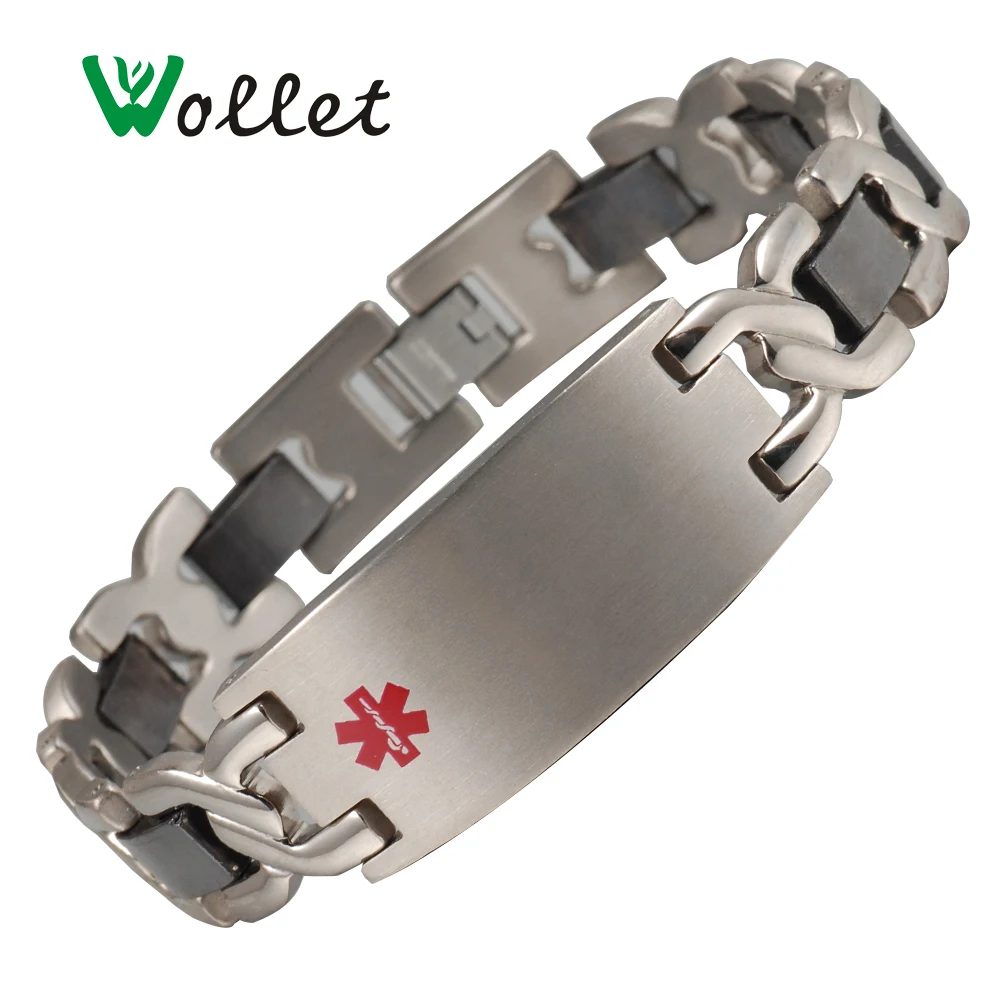

Wollet Jewelry Medical Alert ID Bracelet Bangle for Men Magnetic Stainless Steel Ceramics Chain Link Black