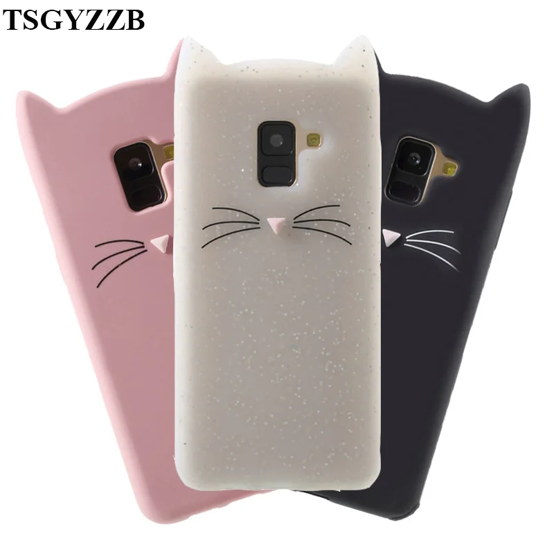 

A8 2018 Case 3D Cute Beard Cat Ears Cases For Samsung Galaxy A5 2018 A 8 A 5 Coque Silicon Soft TPU Glitter Back Cover A530F