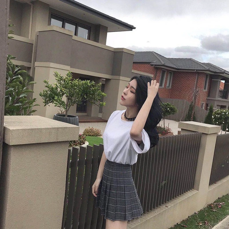 Клетчатая юбка в складку ulzzang высокой талией Тонкий harajuku Лето 2019 новый летний