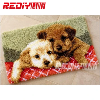 

Hot Latch Hook Rug Kits DIY Needlework Unfinished Crocheting Rug Yarn Cushion Mat Dog Brothers 3D Embroidery Decorative Carpet