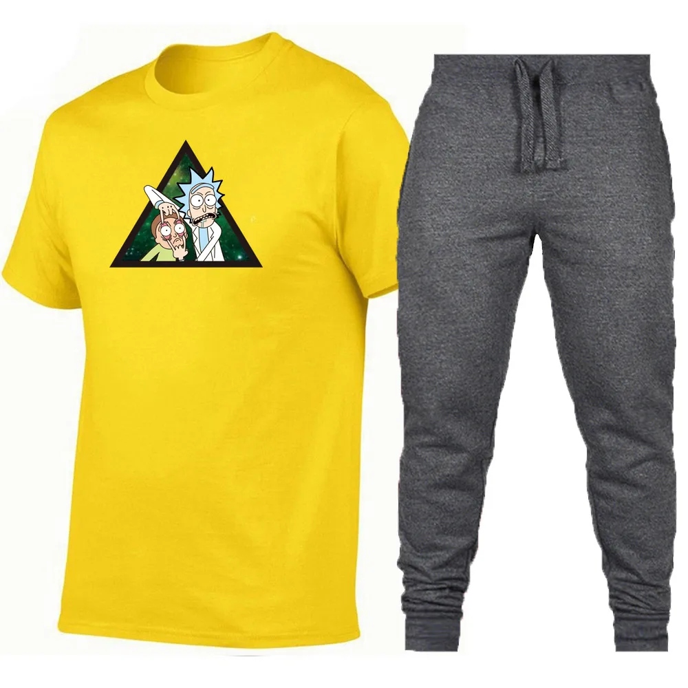 

New Rick And Morty Thin section Stranger Things Pants And T-shirt suit Men Jogger Bodybuilding Fitness Casual Trouser