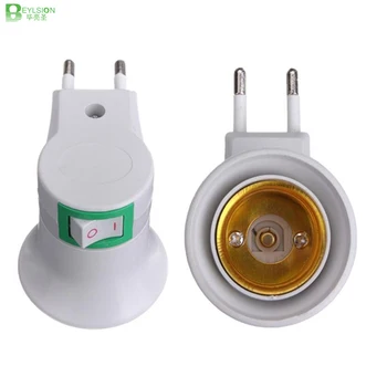 

LED Adapter Converter E27 LED Light Bulb Lamp Base male Socket to EU Type Plug with ON/OFF Button Holder For rechargeable bulb