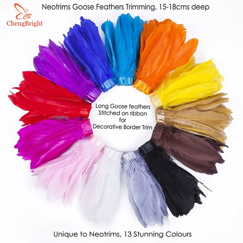 

ChengBright Goose Feather Trims 1Yards Dyed Goose Feather Ribbon Fringes Goose Feather Cloth Belt DIY decorative 5-6inch/13-18cm