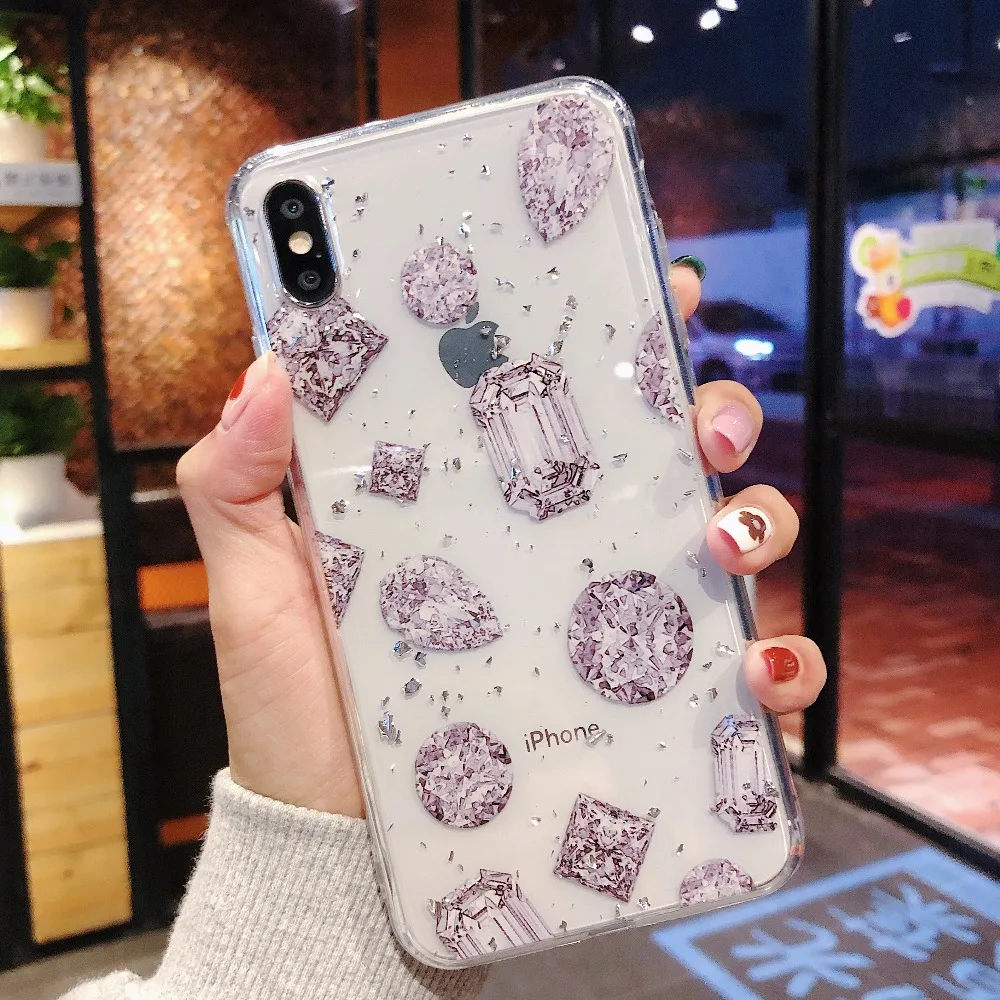 

Crystal Bling Diamond Texture Soft Silicon Case for iPhone 8 7 6 6s Plus 10 X XS MAX XR Clear Gold Foil Dollar Money Cover Girly