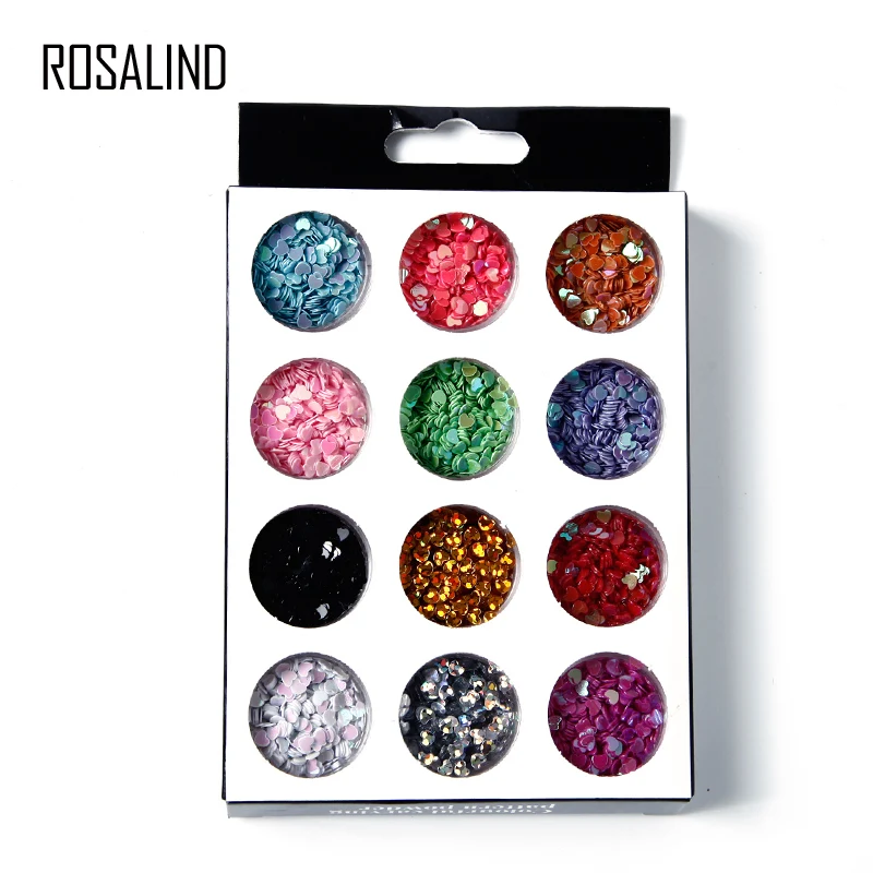 ROSALIND 3D Nail Art Красочные Стразы 12 цветов украшения для ногтей 3D маникюрные колеса для DIY ногтей красота - Цвет: N5130-01