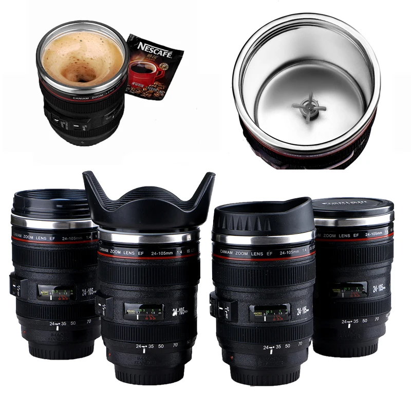 

260ML Creative Camera Lens Stirring Mugs Electric Automatic Coffee Mug Stainless Steel Vacuum Flasks Mixing Cup Can Charged