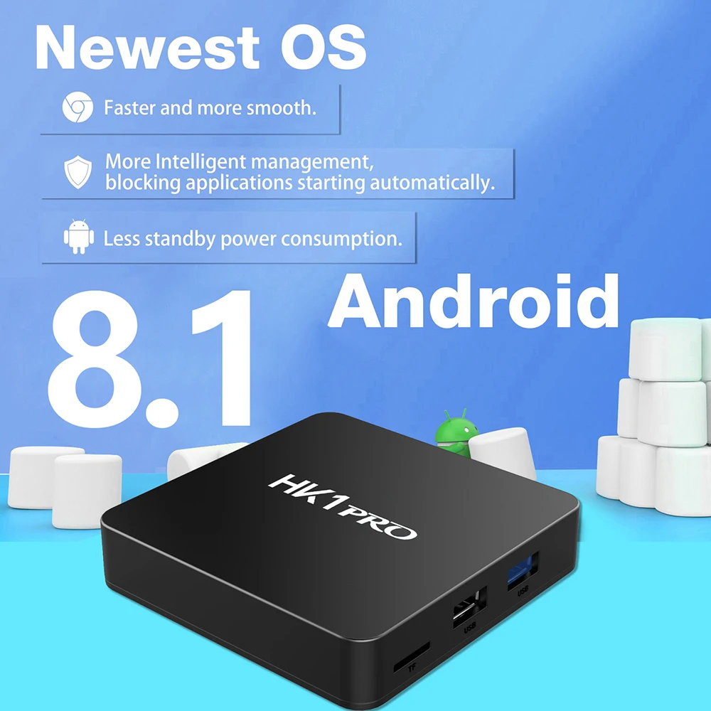 HK1 PRO Smart tv BOX Android 8,1 S905X2 LPDDR4 4 + 64 Гб 2,4 ГГц и 5 ГГц Wifi Bluetooth 4 к 3D медиа-игра приставка стебель Assistent