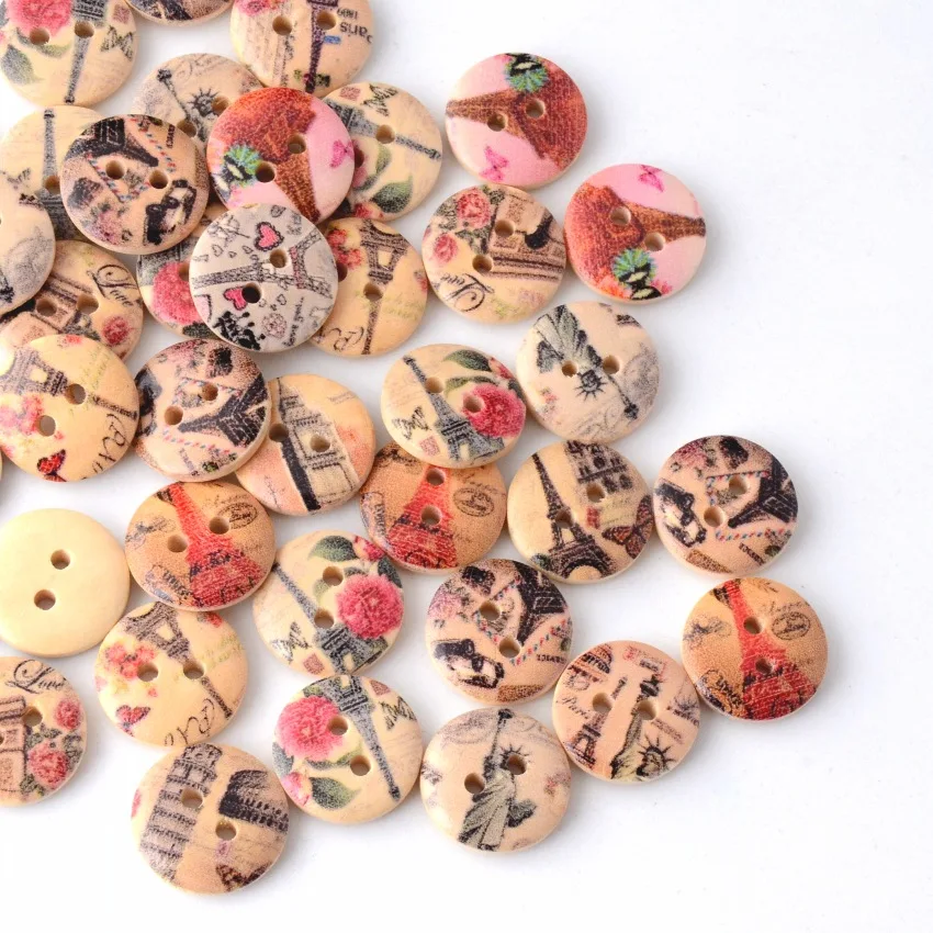 

Free Shipping Retail 20Pcs Multicolor Painting Mixed 2 Holes Round Wood Sewing Buttons Scrapbooking 15mm Knopf Buttons