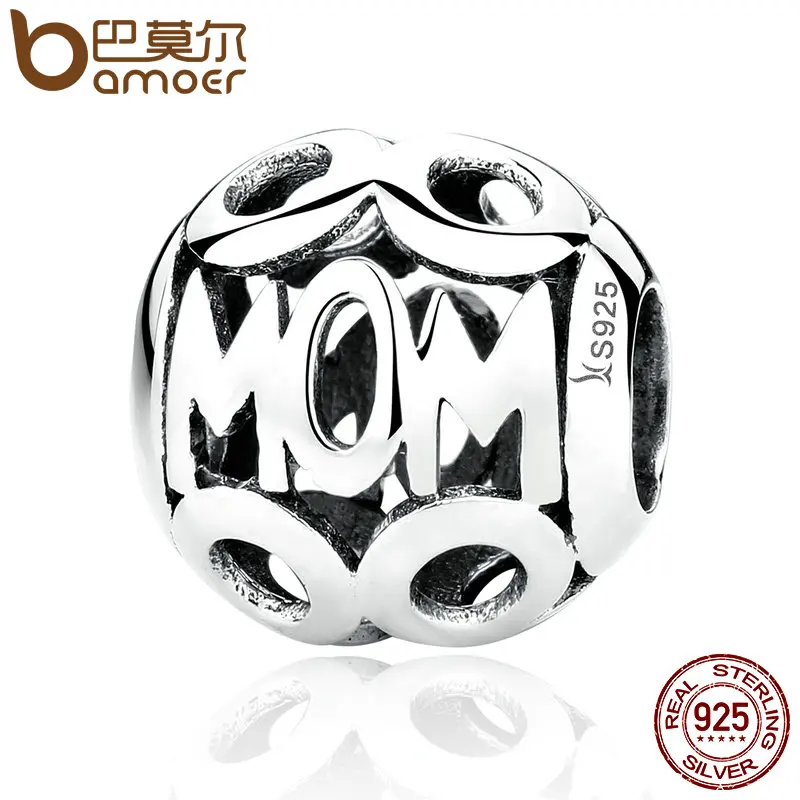BAMOER Christmas Gift 100% 925 Sterling Silver MOM Pendant Charms for Mother Fit Women Bracelets & Necklace Fine Jewelry SCC060