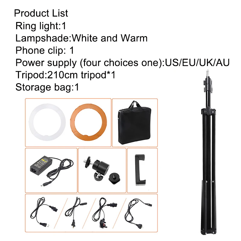 Кольцевой светильник большого размера 18 дюймов с регулируемой яркостью для фотостудии свет для фотографии живое видео макияж свет с треногой 210 см