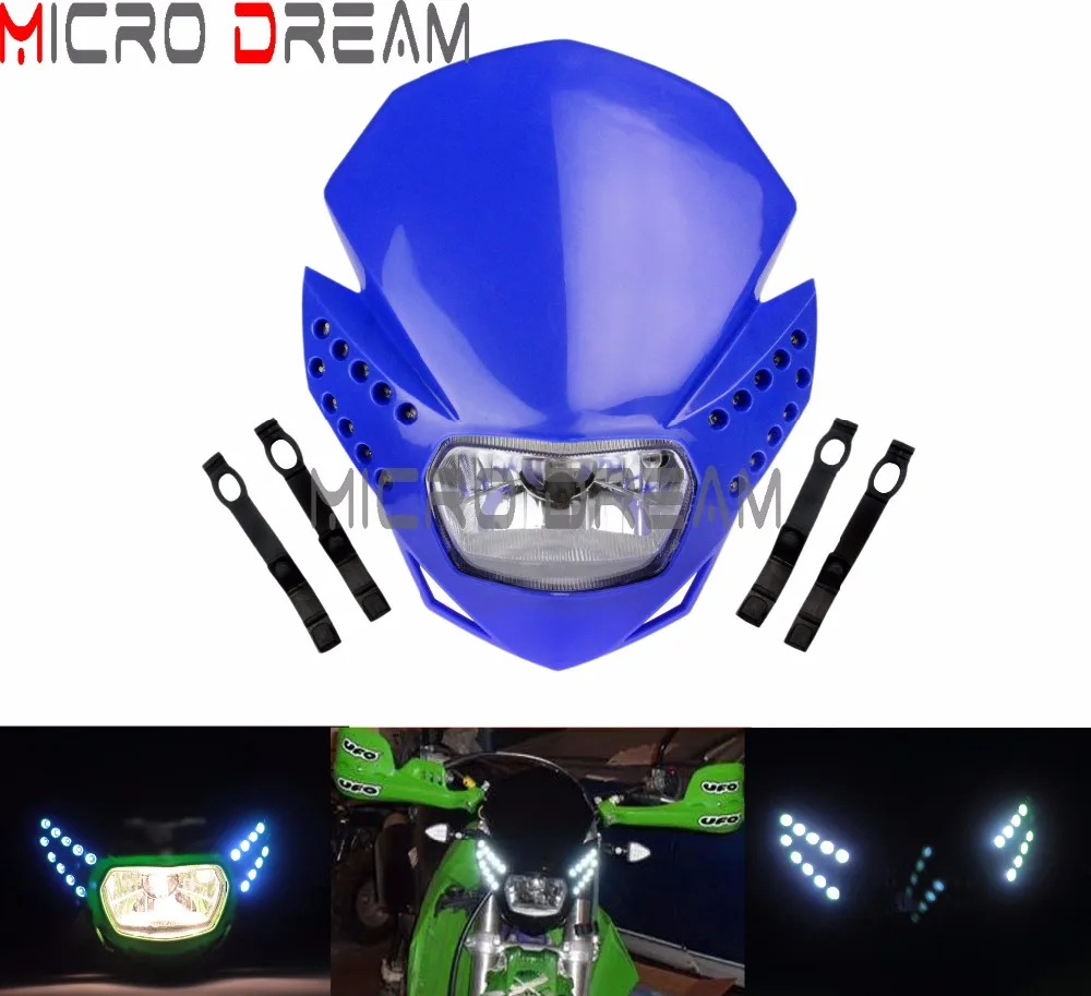 

Blue Motorcycles Front Headlight LED Vision Head Light Fairing Indicators Universal For Yamaha WR YZ 250F 450F XTZ125 PW50 08-18