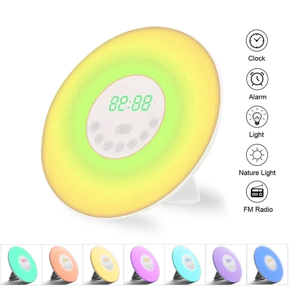 

2018 New Multi-functional Radio XH301 Sunrise Smart Awakening Alarm Clock 7 Color LED Music luminous Radio