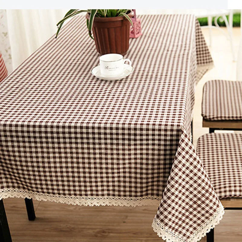 2017 New Arrival Plaid Table Cloth With Lace Edge Pastoral Tablecloth