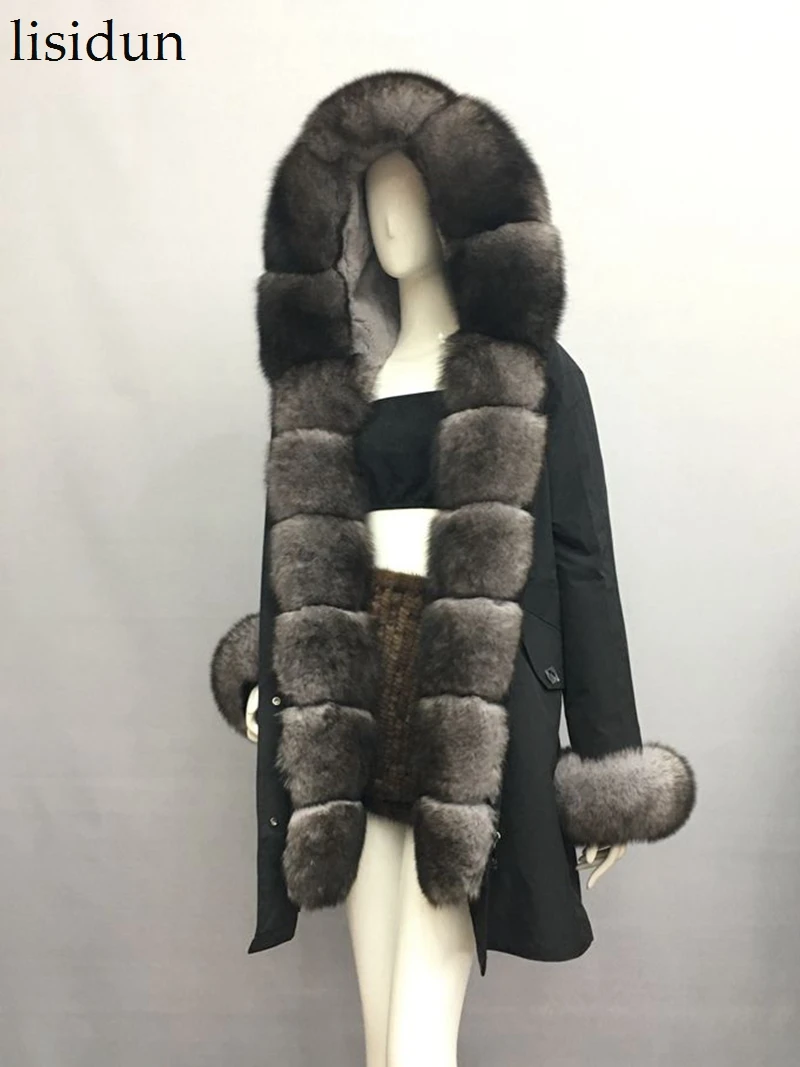 

lisidun 2019 Fox Fur Overcoat Made of Natural Real Animal Fur of High Quality