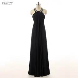 CAZDZY Элегантный Холтер трапециевидной формы длинные выходные платья без рукавов шифон женское платье с бисер реальные фотографии