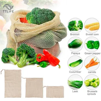 

TTLIFE Useful Storage Bag Vegetable Bags Reusable Cloth Mesh Eco Cotton Shopping Bag Storage Mesh Bags Washable for Kitchen Home