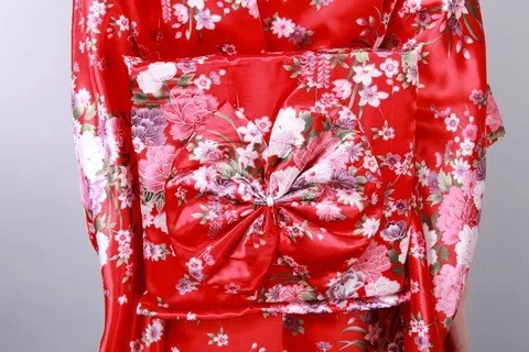 Красное азиатское японское винтажное Оригинальное шелковое кимоно-юката кимоно платье с Obi один размер H0044-C