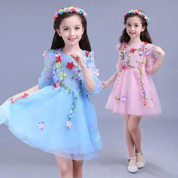 

2018 New Flowers Cinderella Girls Dress Snow White Princess Dresses For Girls Lace Flower Wedding Children Cosplay Kids Clothing