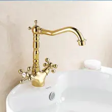 torneiras banheiro смеситель для ванной комнаты Золотая отделка латунный Смеситель для раковины кран Двойной руки Смесители для ванной HJ-7814