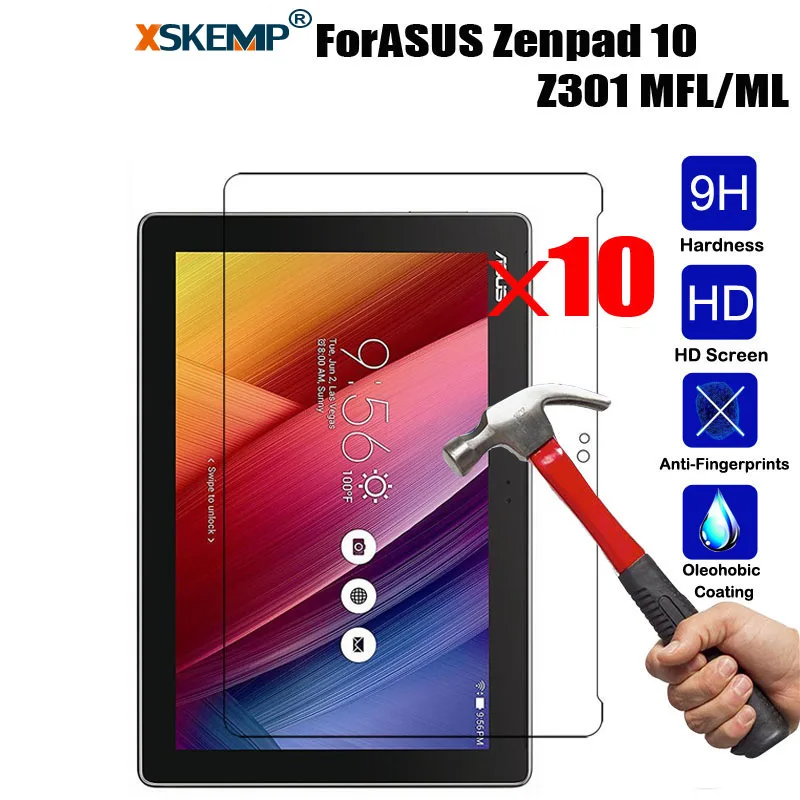 Xskemp 10 шт./лот 9 H Настоящее закаленное Стекло для Asus ZenPad 10 Z301 mfl/мл царапинам Прозрачный HD планшеты Экран протектор Плёнки