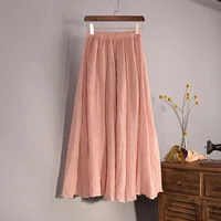 Women's Elegant 16 Color High Waist Elastic Waist Linen Pleated Long Skirts Ladies Slim Casual Skirt Saias New 2024 Summer SK05 - Image 2