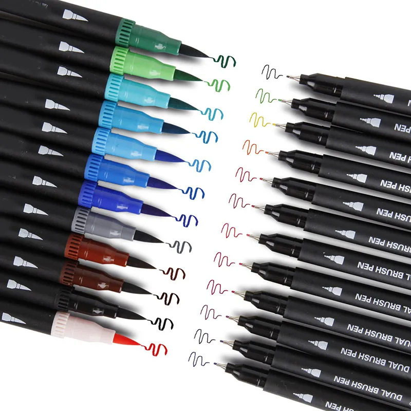 Двойной наконечник кисти Маркер ручки Fineliners каллиграфия окраска рисунок