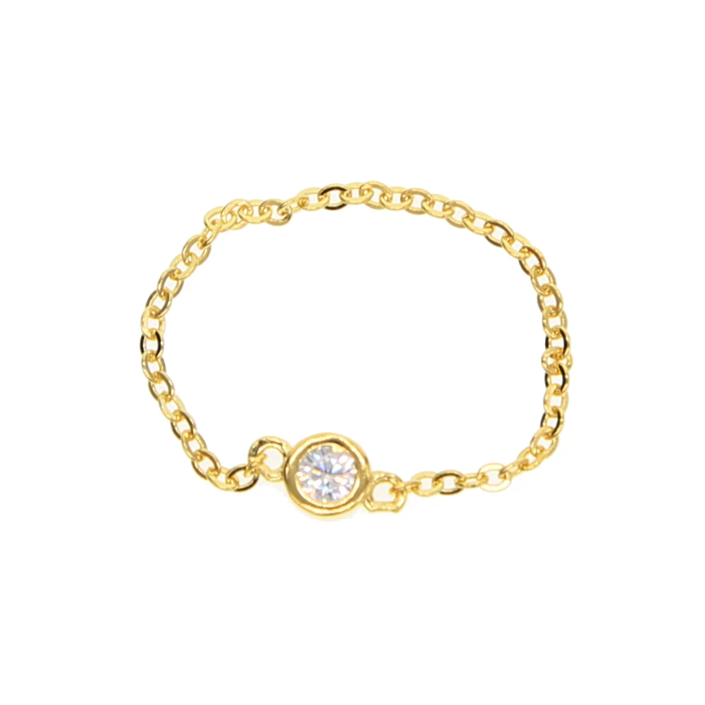 authentic 100% 925 sterling silver AAA+ cubic zirconia bezel cz charm cz bar delicate dainty thin chain simple girl ring