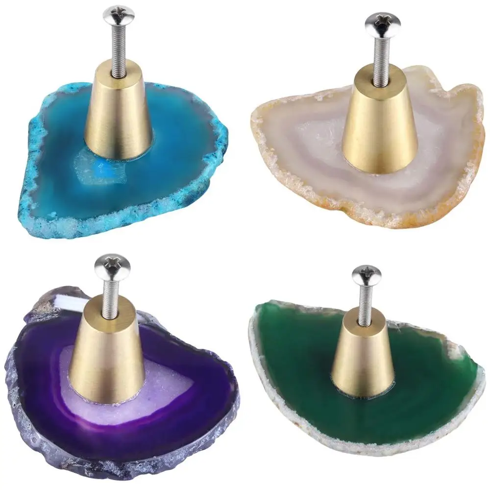 

TUMBEELLUWA Multicolor Agate Slice Drawer Pulls Knobs,Dresser Drawer Cabinets Hardware Handles for Modern Home Decorative