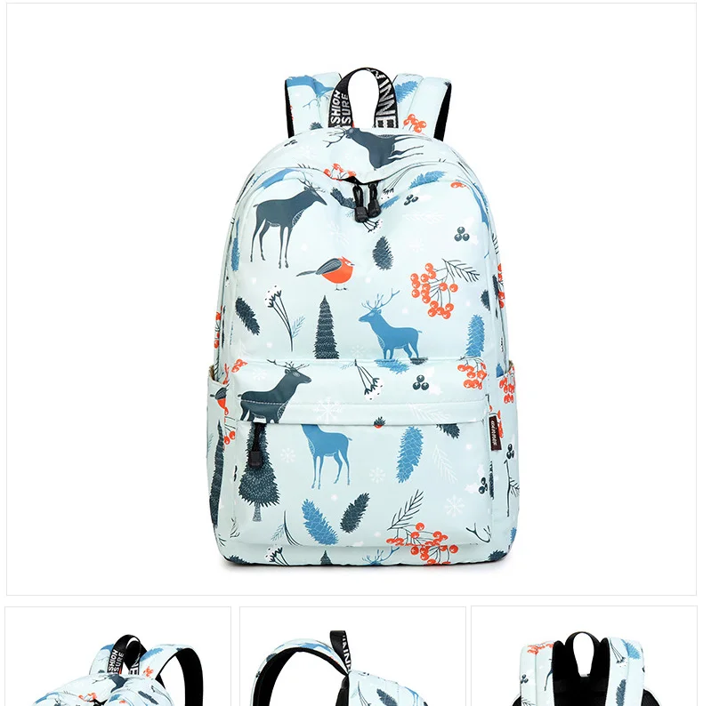 WINNER Cute Fashion Backpack Fresh Deer Pattern School Backpack For Teenage Girls Light Blue Travel Backpack Mochila  (20)