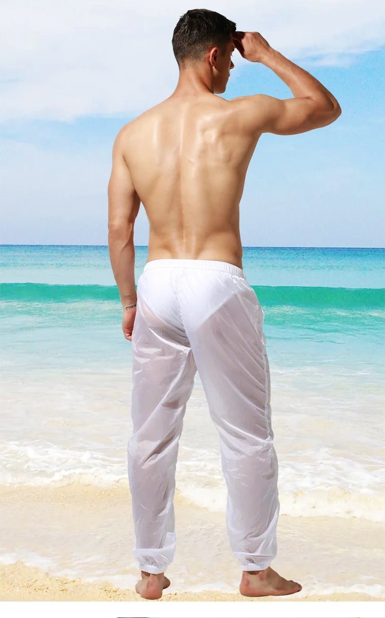 Новые брюки мужские сексуальные настольные игры шорты брюки быстросохнущие однотонные Прозрачные Пляжные шорты Гавайские беговые шорты