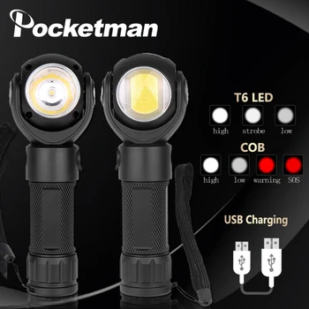 

New T6+COB Flashlight Portable LED Flashlight USB Rechargeable Torch Work light with Magnetic Base/360 Degree Rotate 18650
