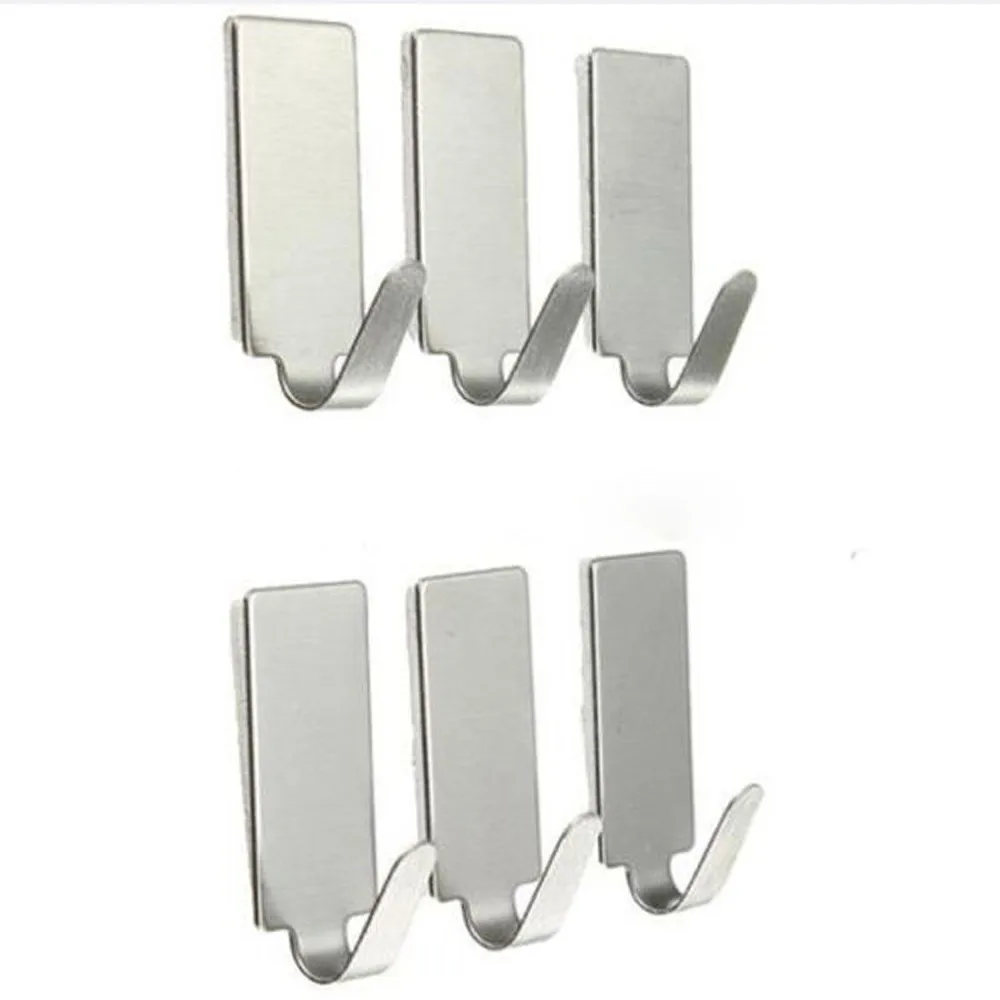 6PCS Self Adhesive Home Kitchen Wall Door Stainless Steel Holder Hook Hanger Portable Practical Housekeeping Assembly#10