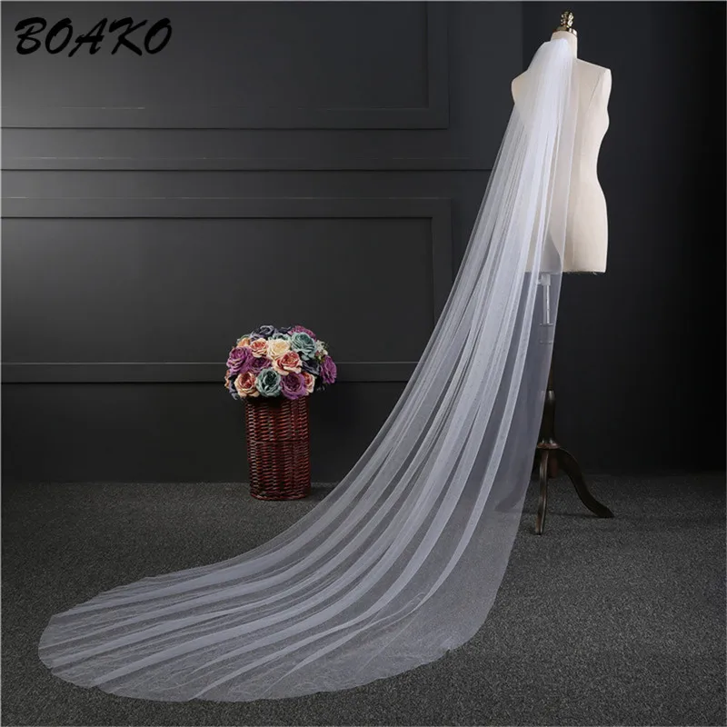 

BOAKO 2 Meters White Ivory Cathedral Wedding Veils Long One Layer Bridal Veil with Comb Voile Mariage Cheap Wedding Accessories