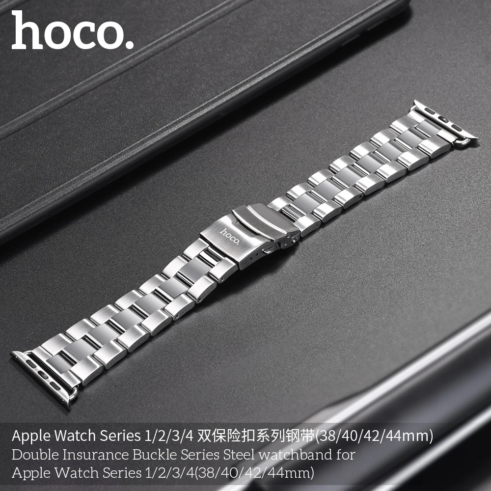 HOCO Band для Apple Watch Series 5 4 3 2 1 Двойная безопасная пряжка из нержавеющей стали для смарт-ремешка для часов для iWatch 5 44-миллиметровый 40-миллиметровый ремешок