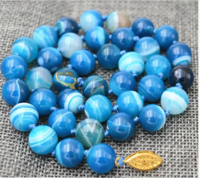 

ART 10MM DECO BLUE BEAD NECKLACE 18" 36"AA
