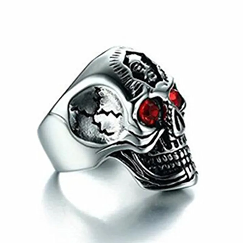 HNSP череп с красными глазами кольцо для мужчин панк готический палец нержавеющая сталь Ювелирные изделия 7-14 США большой размер мужские кольца Anel