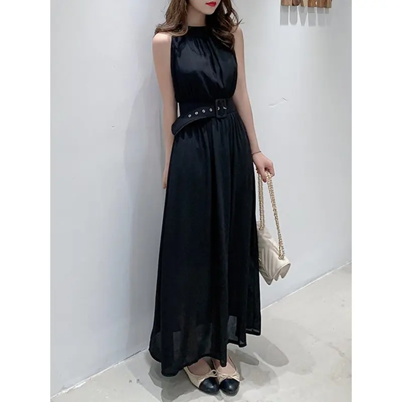 

Summer Korean Chiffon Elegant Party Vintage Women Long Dresses Office Ladies Retro Gothic Chic Sexy Black 90s Fashion Dress
