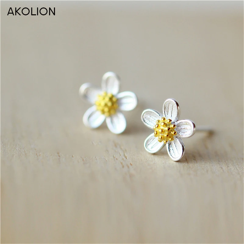 

AKOLION Top Quality Silver Flower Earring Fashion Silver Anti Allergy Stud Earrings For Women Jewelry Wholesale Gift