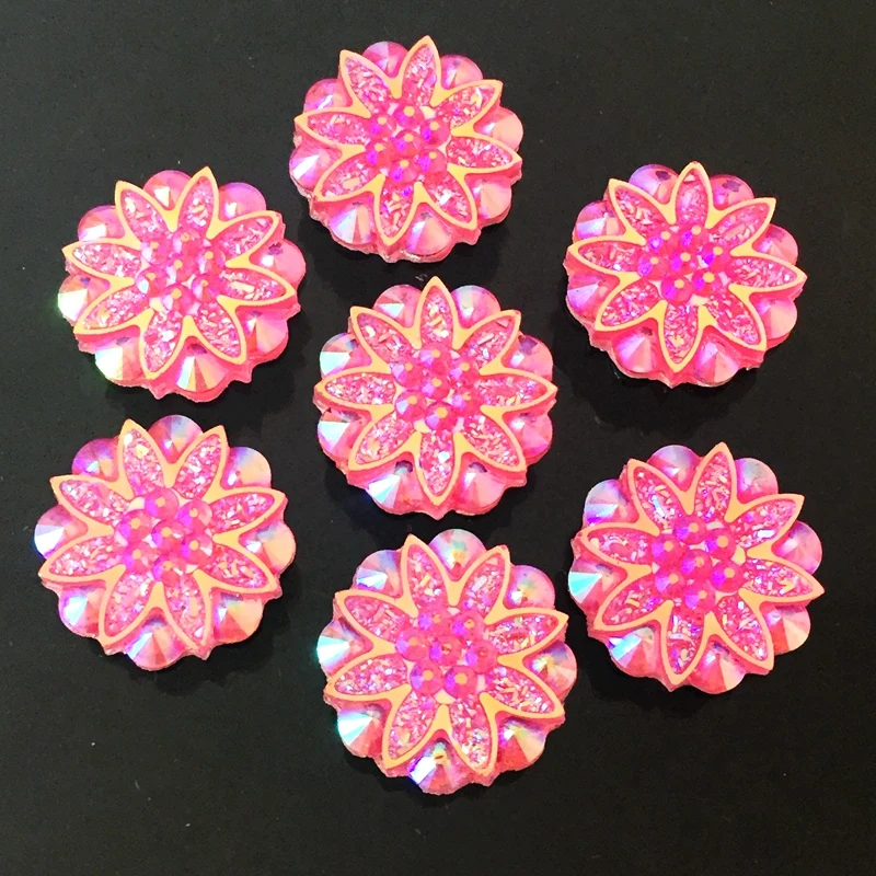 

20pcs 18mm AB pink flower Flatback Resin Wedding decoration Buttons A114