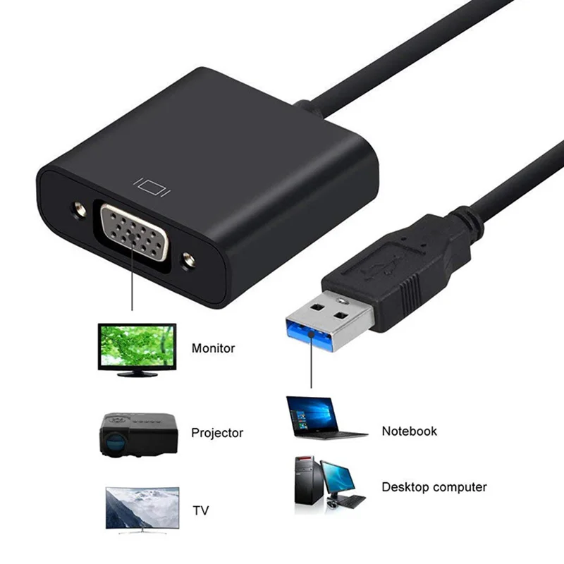 Rovtop USB 3.0 to VGA Adapter External Video Card Multi Display Converter for Win 7/8/10 Desktop Laptop PC Monitor Projector