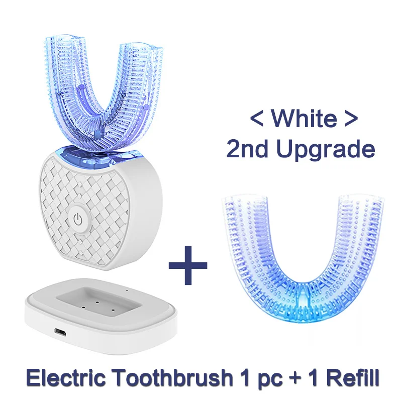 U-образная автоматическая электрическая зубная щетка интеллектуальная звуковая электрическая зубная щетка для отбеливания зубов второго поколения щетка для замены головы - Цвет: white