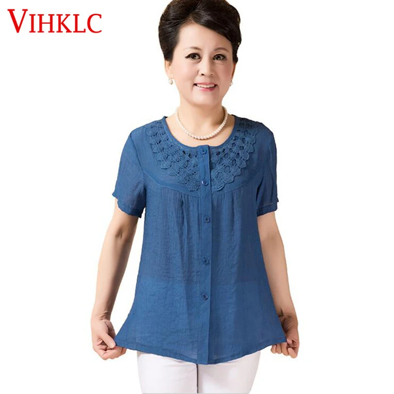 

T Shirt Women 2016 Summer Middle-aged Mother Clothing Big yards XL-4XL Latest Fashion Casual T Shirt Elegant Cotton Shirt L902