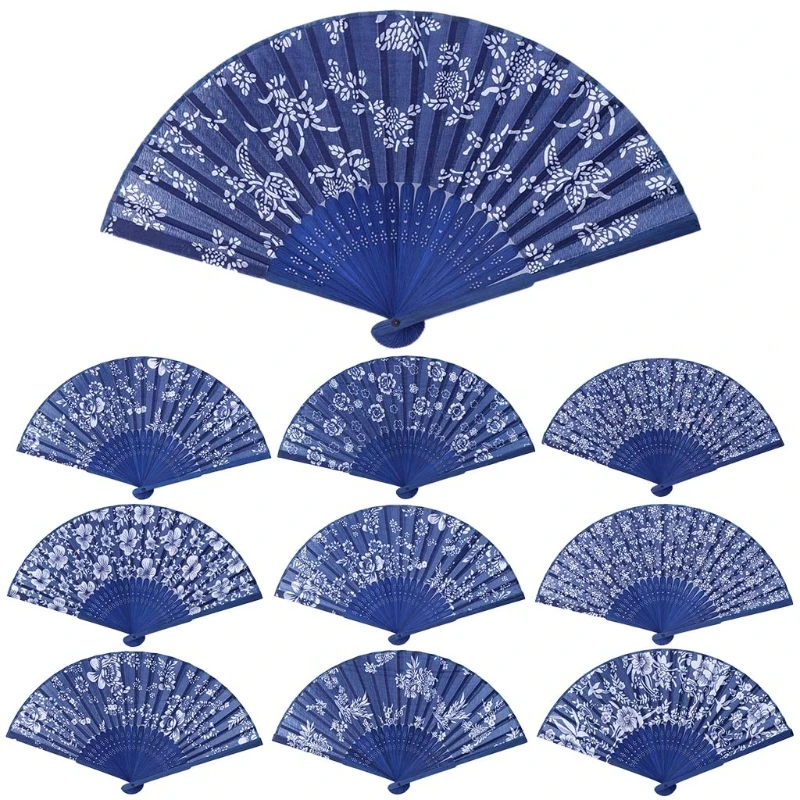 Chinese Summer Folding Hand Fan Fabric Flower Floral Wedding Party Favor Fast 