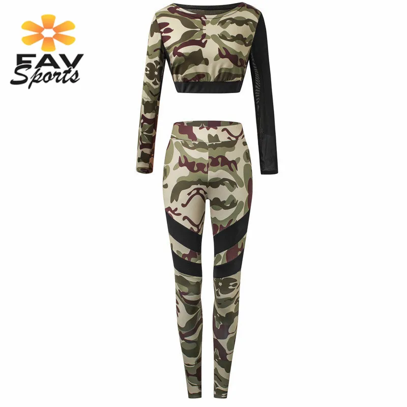

2018 Women 2Pcs Running Fitness Sportswear Athletic Mesh Splice Yoga Tracksuits Breathable Gym Training Clothing Jogging