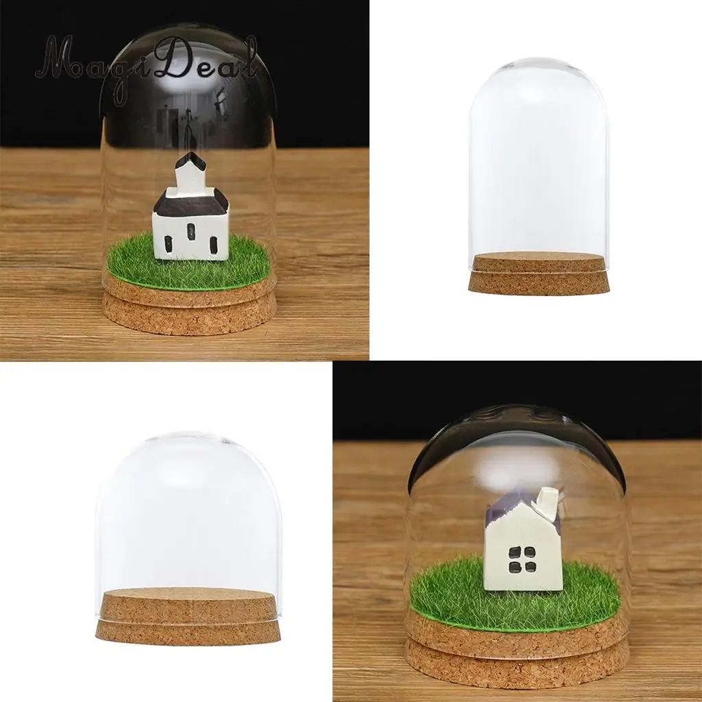 2pcs Clear Glass Display Dome Cover Cloche Bell Jar Succulent Terrariums with Wood Cork for Office Table Decor DIY