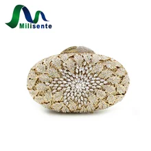 Neue Mode Frauen Große Diamant Blume Kristall Abendtaschen Partei Handtaschen Dame Hochzeit Geldbörse Mini Clutches Gold Kleine
